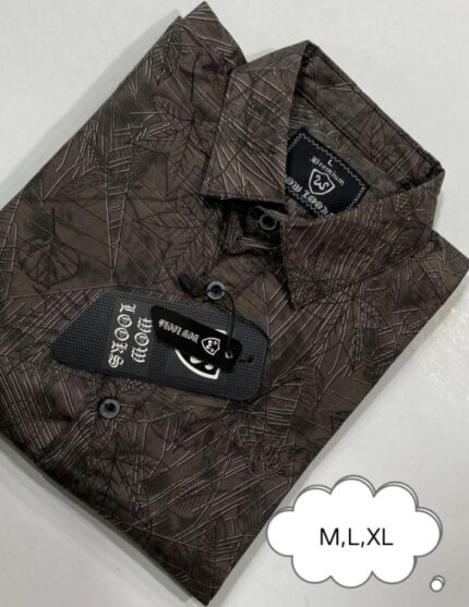 100% Premium Quality Full Sleeve Cotton Print Shirt Deep Coffee Colour for Men's Price in Bangladesh | resellKori