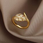 18K Gold-Plated Full Diamond Luxury Non-Fading Open Ring for Women Zircon Leaf Ring Price in Bangladesh | resellKori