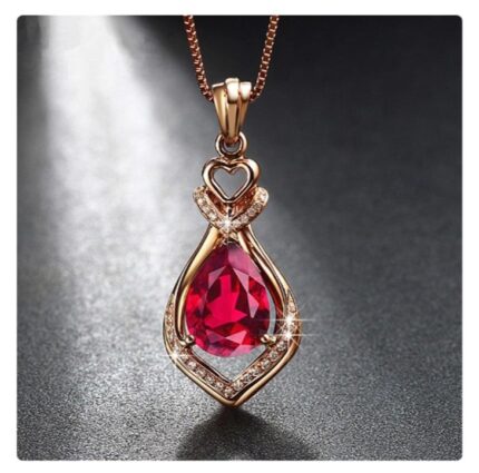 Drop Shaped Ruby Zircon Gemstones Pendant Necklace For Women Gold Luxury Pendant Chain Necklace Price in Bangladesh | resellKori