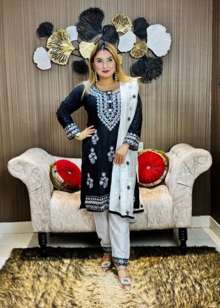 Embroidery Cotton Three Piece Price in Bangladesh | resellKori