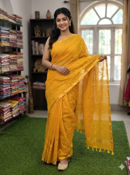 Embroidery Premium Half Silk Sharee Price in Bangladesh | resellKori