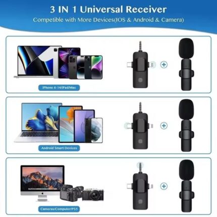 K15 Wireless Microphone 3-in-1 Microphone for Type C, iPhone, 3.5mm Multi Device (Camera, Laptop, Type B phone) Price in Bangladesh | resellKori