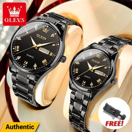 Olevs 5563 Couple Watch tow tone chain (blue dial) Code : 9853 Price in Bangladesh | resellKori