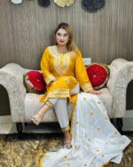চিকেনকারি নেকলেস ডিজাইনের এমব্রয়ডারি কাজ করা থ্রি-পিস কালেকশন।। Price in Bangladesh | resellKori